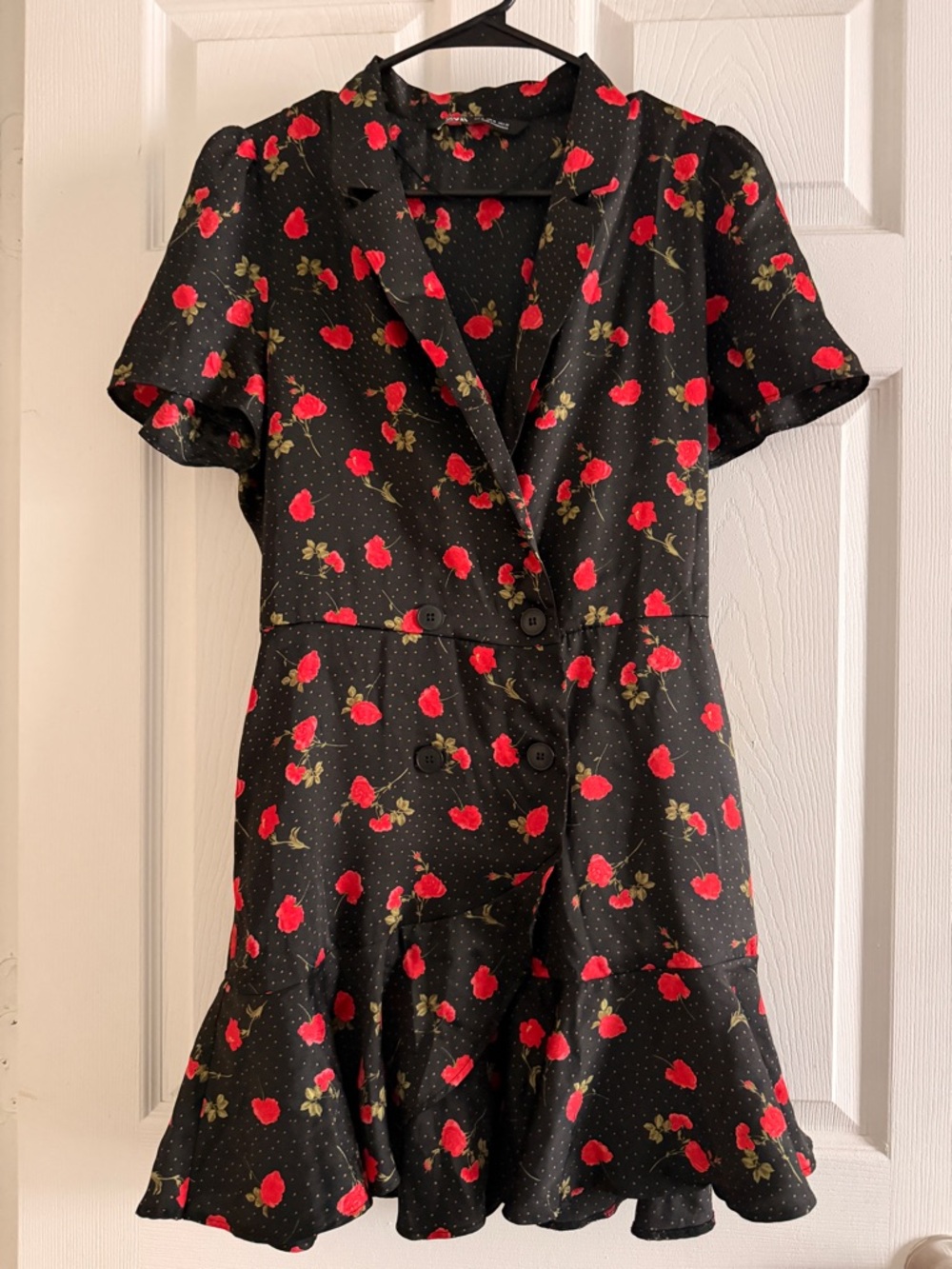 Zara Black Dress with Red Floral Print